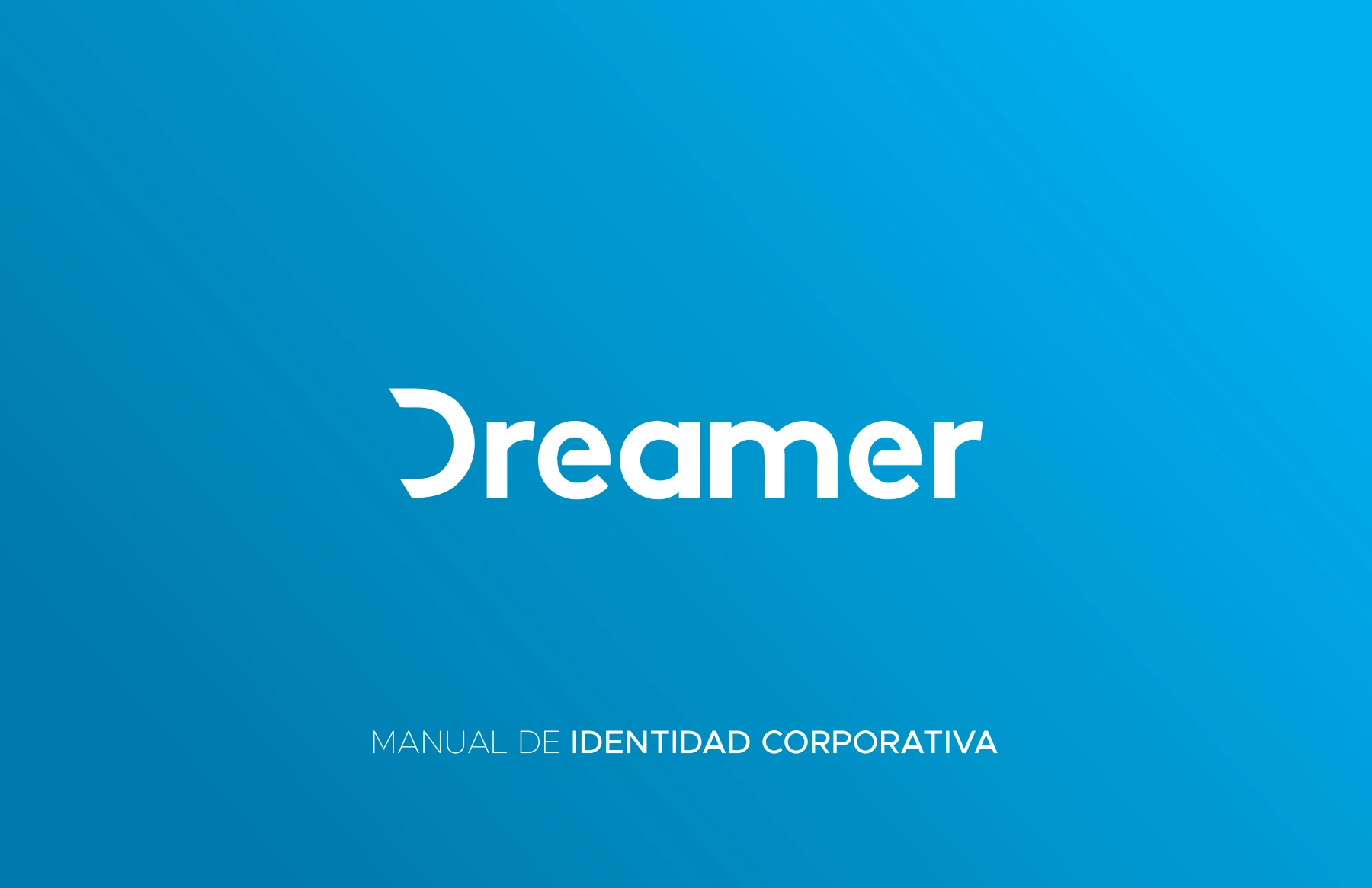 Portada del manual de Dreamer, logotipo blanco sobre fondo azul