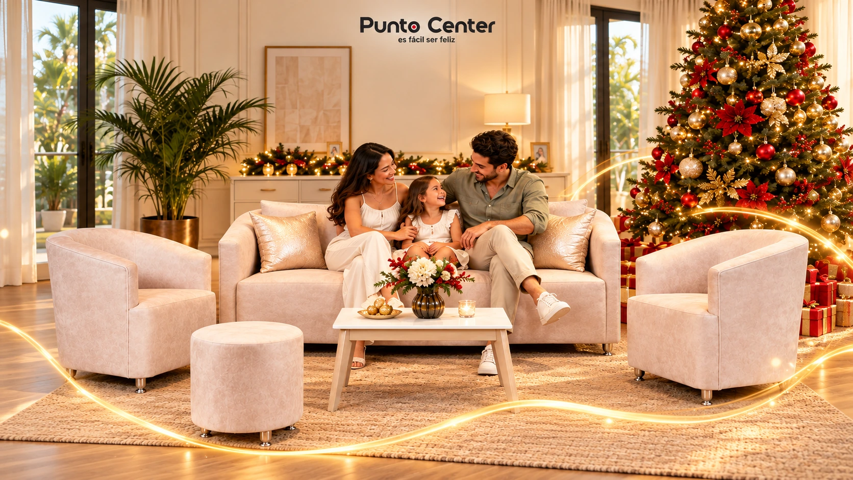 Punto Center, familia reunida junto al árbol navideño